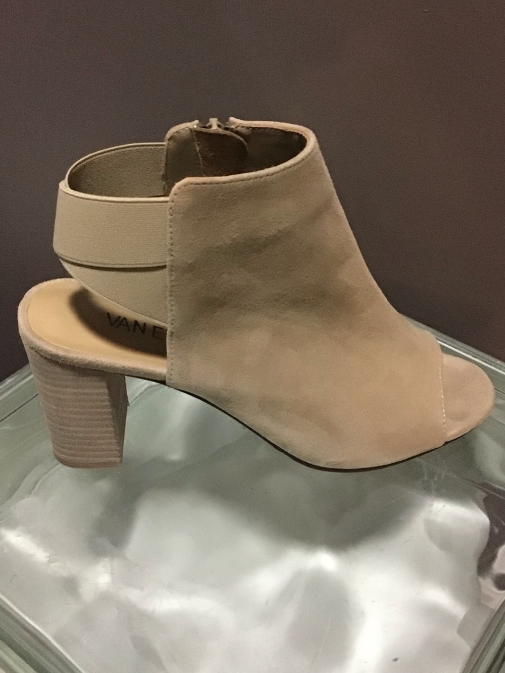 Vaneli Tan Open-Toe Block Heel Ankle Bootie